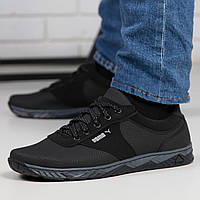 Мужские черные кроссовки с эко-кожей