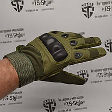 Тактичні військові рукавички на повний палець в кольорі армійський зелений