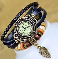 Винтажные женские наручные часы Чорные механические - кожаный браслет женский на руку (TO)