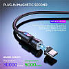 Магнітний кабель micro USB для зарядки 360°+180° Фіолетовий, 1 метр, 2.1A, фото 7