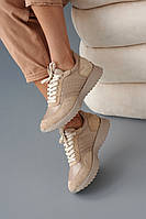 Жіночі кросівки шкіряні весняно-осінні бежеві Розміри 38,39,41