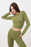 Топ с длинными рукавами Giulia Crop Top. S/M, хаки (khaki)