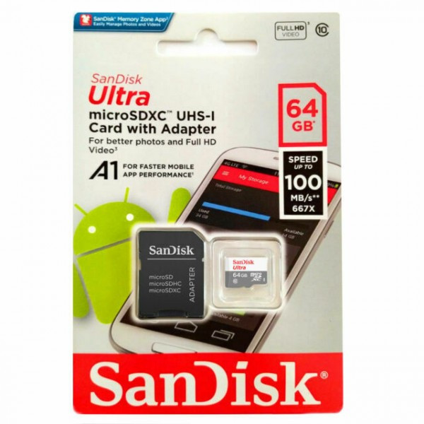 Карта памяти 64ГБ Class 10 microSDXC SanDisk Ultra SDSQUNR-064G-GN3MA - фото 3 - id-p477951301