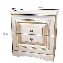 Комплект білих приліжкових тумб 2шт з патиною Ніколь 46 см з фасадом біле дерево з двома шухлядами