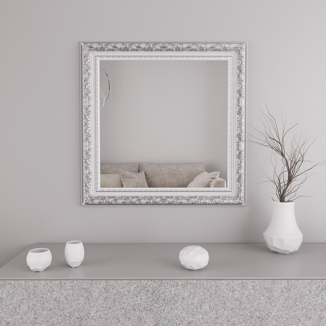 Квадратне дзеркало у білій рамі з патиною срібла на стіну 76х76 Black Mirror