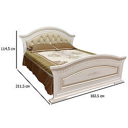 Ліжко двоспальне світле з м'яким узголів'ям з патиною Ніколь 160х200 см з фасадом біле дерево з ламелями