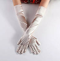 Женские длинные атласные перчатки, праздничные женские перчатки. Цвет: Кремовый, молочный ,цвет шампанского.