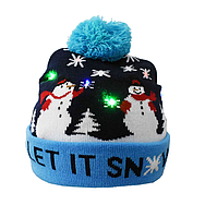 Новогодняя светящаяся шапка Снеговик для взрослых и детей, синий, LED шапка, подарок на Новый год, Рождество