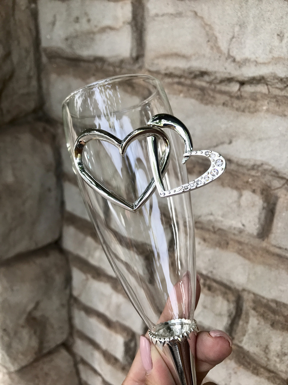 Свадебные подарочные бокалы на металлической ножке Два Сердца 26 см в наборе 2 шт 1005G - фото 3 - id-p1116793749