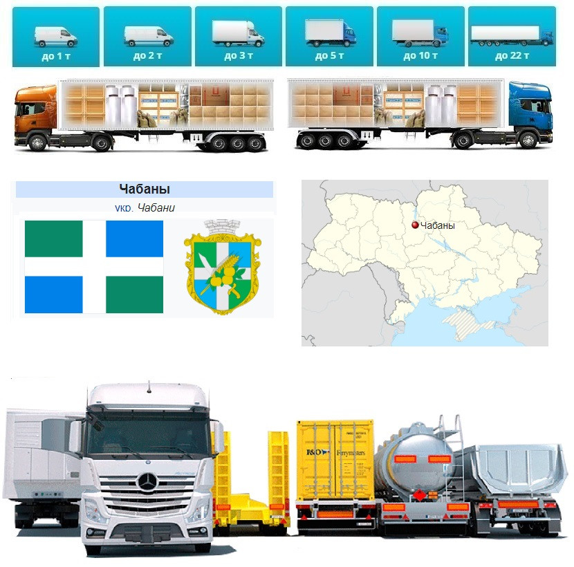Вантажні перевезення від 1 т до 22 т із Чабани в Чабани