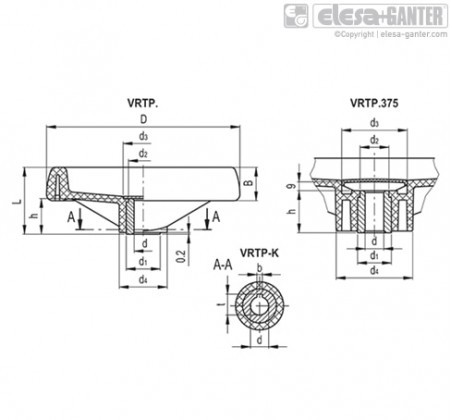 Маховики VRTP без ручки D=200 мм, dH7=20мм, L=61 мм, B=28 мм - фото 2 - id-p1674653779