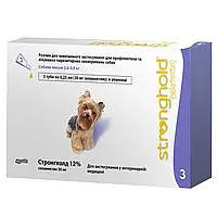 Стронголд Stronghold 30 мг для малих собак вагою від 2,6 до 5 кг краплі на холку від бліх, упаковка 3 піпетки