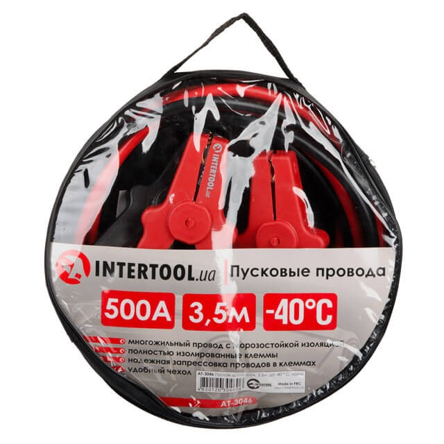 Провода пусковые "прикуриватель" 500А, 3,5м, до -40°C, чехол INTERTOOL . Провода прикуривателя
