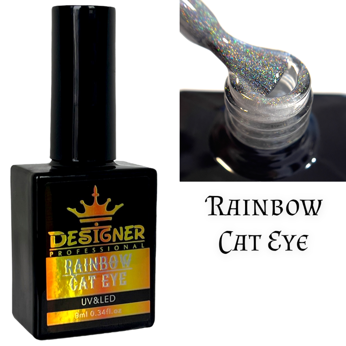 Гель-лак Котяче око глянець /Дизайнер для дизайну нігтів Rainbow Cat Eye, 9 мл