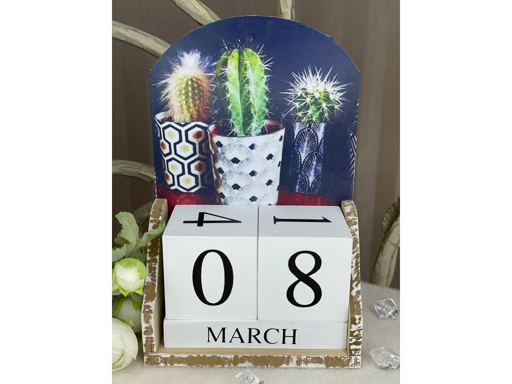 💜Вічний дерев'яний календар Кактуси, фото 1