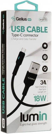 USB кабель Gelius Pro Lumin Lamp Cable Type-C 3 А 1 м GP-UC100 Black, фото 3