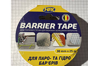 Двостороння клейка стрічка HPX BARRIER TAPE для паро - гідро бар'єрів, 30 мм x 25 м, 220 мкм, прозорий, фото 1