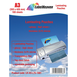Плівка для ламінування LabelHeaven, глянсова,формат А3,75 мкм, 100 шт.
