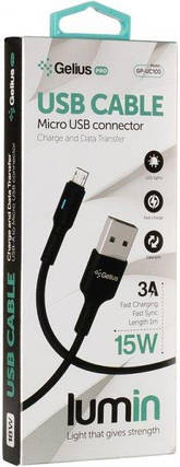 USB кабель Gelius Pro Lumin Lamp Cable Micro USB 3 А 1 м GP-UC100 Black, фото 3
