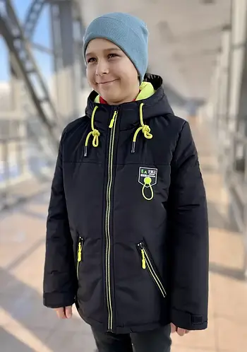 Купить Демисезонная куртка для мальчика подростка черная с лимонным 128 ...