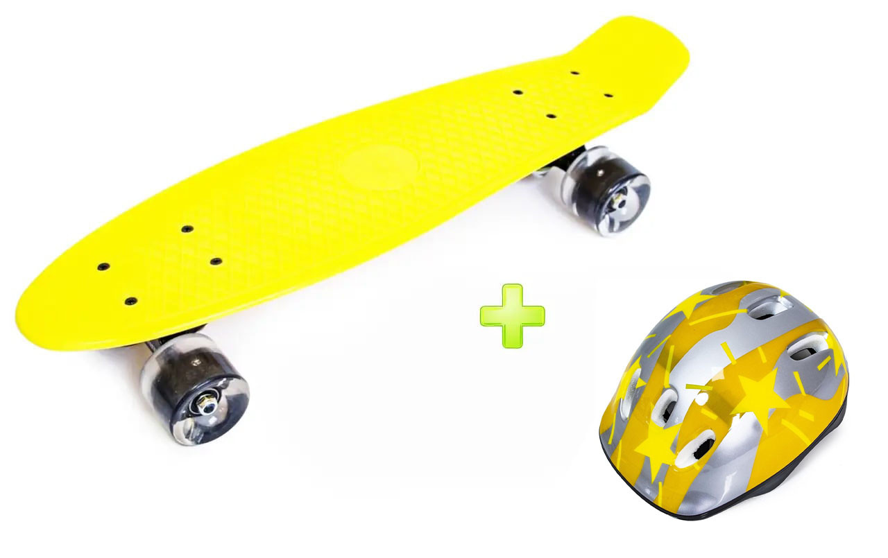 +Шолом + Пенні Борд Penny Board 22Д Жовтий колір Світяться колеса