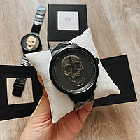 Большие мужские металлические наручные часы с Черепом кварцевые черные в коробке "Lv"