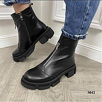 Женские черные ботинки кожаные демисезонные на флисе 36 37 38 р