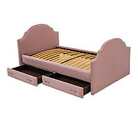 Дитяче ліжко для дівчинки MeBelle AMILLA 120х190 односпальне, полуторне з ящиками, пудровий рожевий велюр