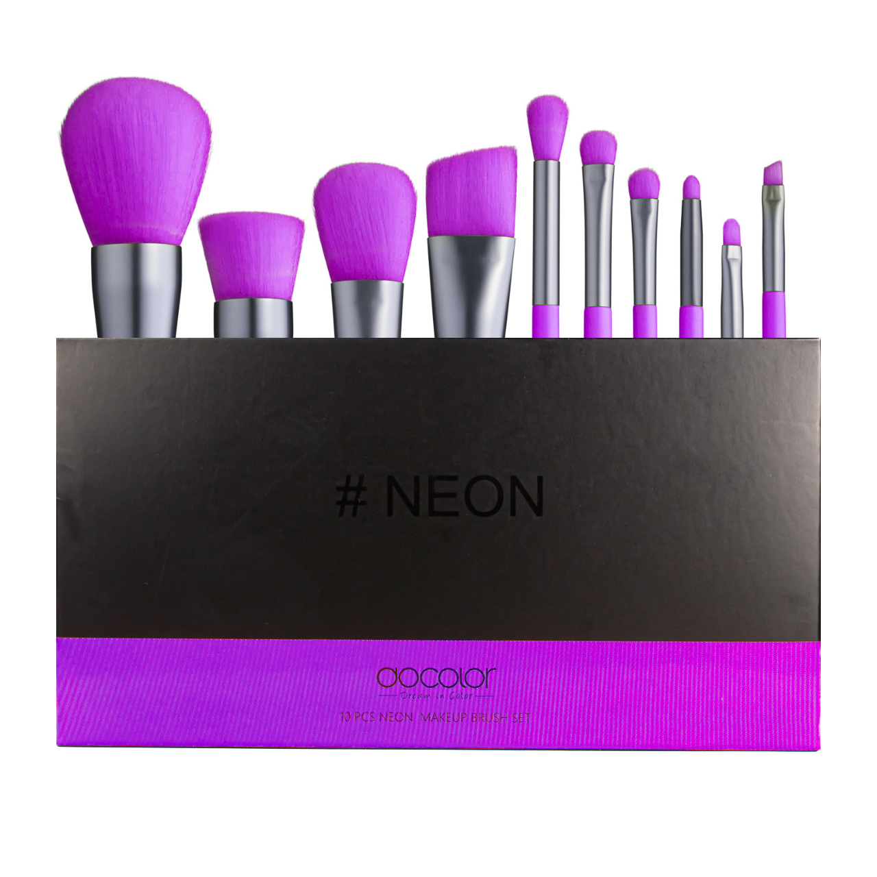Набір пензлів для макіяжу Docolor Neon Purple (10шт) N1002