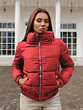 Куртка жіноча коротка дута осінньо-зимова — 005 червоний колір, фото 10