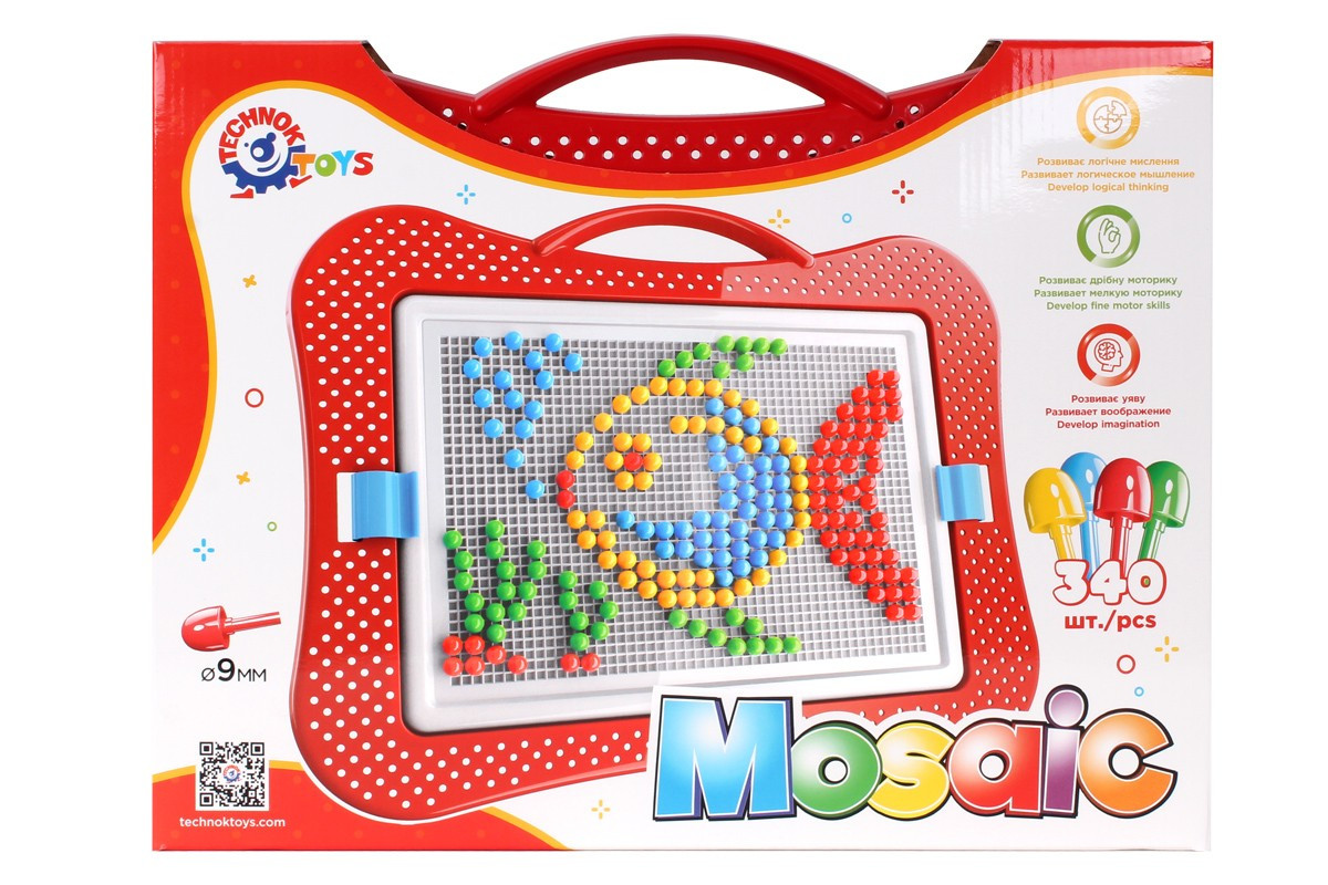 Мозаїка дитяча, в наборі 340 деталей, розмір іграшки 37 см, міцний планшет та яскраві деталі, ЕКО деталі