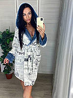 Жіночий домашній теплий затишний короткий плюшевий халат з капюшоном в універсальному розмірі 42-46