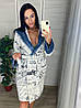 Жіночий домашній теплий затишний короткий плюшевий халат з капюшоном в універсальному розмірі 42-46, фото 6
