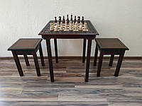 Шахматный стол со съемной доской с потайным ящиком и шахматные фигуры "Elite" и два табурета