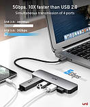 Uni 4 Port USB C to USB, алюмінієвий адаптер USB Type C to USB з 4 портами, фото 3