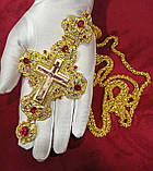 Хрест нагородний з червоним камінням для священника, фото 2