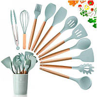 Силиконовый кухонный набор принадлежностей Kitchen Utensils (Set) 12 предметов (дерево+силикон) 65333