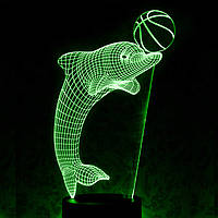 Акриловый светильник-ночник Дельфин с мячом зеленый tty-n000976