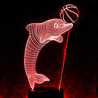 Акриловый светильник-ночник Дельфин с мячом красный tty-n000977