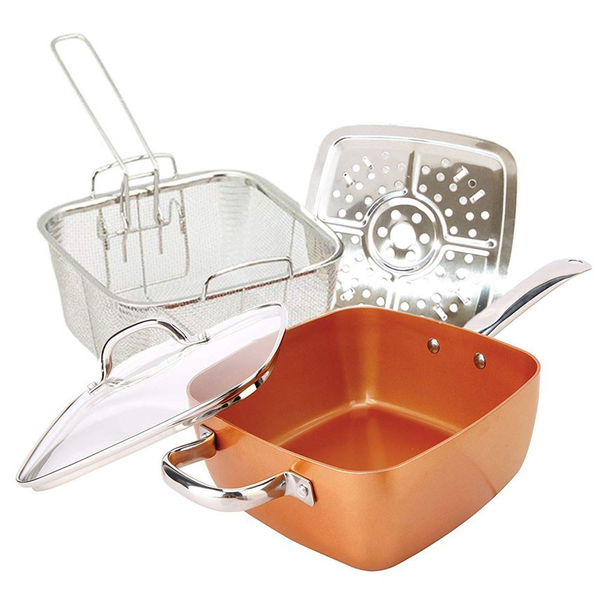 Сковорода AMPOVAR Copper Cook Deep Square Pan з фритюром і пароваркою 24 см із кришкою