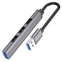 USB-hub хаб адаптер переходник 4-в-1 HOCO HB26 |USB to USB 3.0*1+USB 2.0*3| Серый