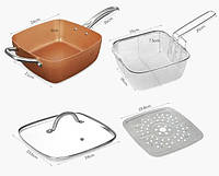 Сковорода AMPOVAR Copper Cook Deep Square Pan с фритюром и пароваркой 24 см с крышкой