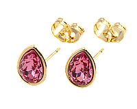 Серьги Xuping Позолота 18K с кристаллами Swarovski пусеты "Розовый Грушевидный Кристалл в Глухой Оправе"