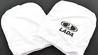 Чехол подголовника с логотипом LADA белый, черный логотип (2 шт.)
