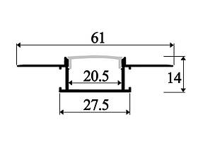 Світлодіодний профіль для гіпсокартону врізний 61х14 мм завдовжки по 3 метри. Ціна за 1 метр.