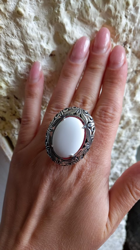 Срібне кільце з кахолонгом (реконструйоване), фото 1