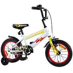 Двоколісний дитячий велосипед білий Tilly FLASH 14" дзвіночок, ручне гальмо дітям 3-5 років