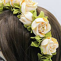 Объемный обруч с розами, Обруч для волос в украинском стиле, Венок-обруч для невесты из искусственных цветов