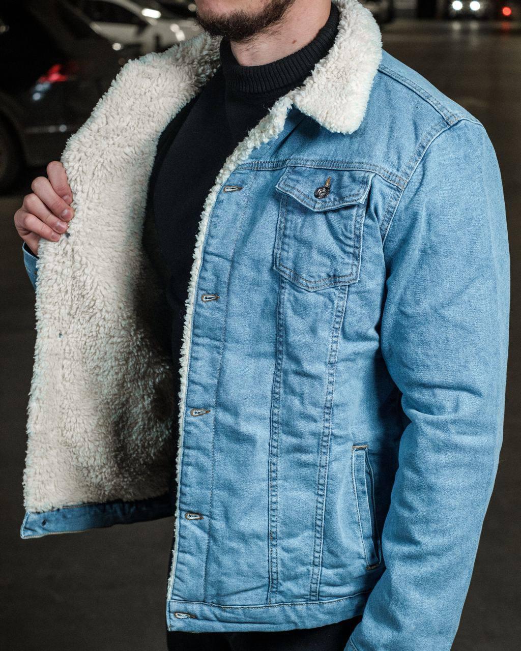 Чоловіча куртка джинсова зимова з хутром