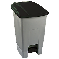 Бак для сміття з педалю Planet 70 л корпус пластик Серий, кришка пластик Зелений (Papatya-TM) корпус пластик Сірійшка пластик